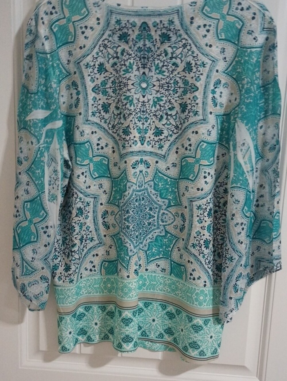 JM Collection Paisley Boho Tunic Top Beaded V-Neck XL Turquoise White NWOT - Picture 4 of 15
